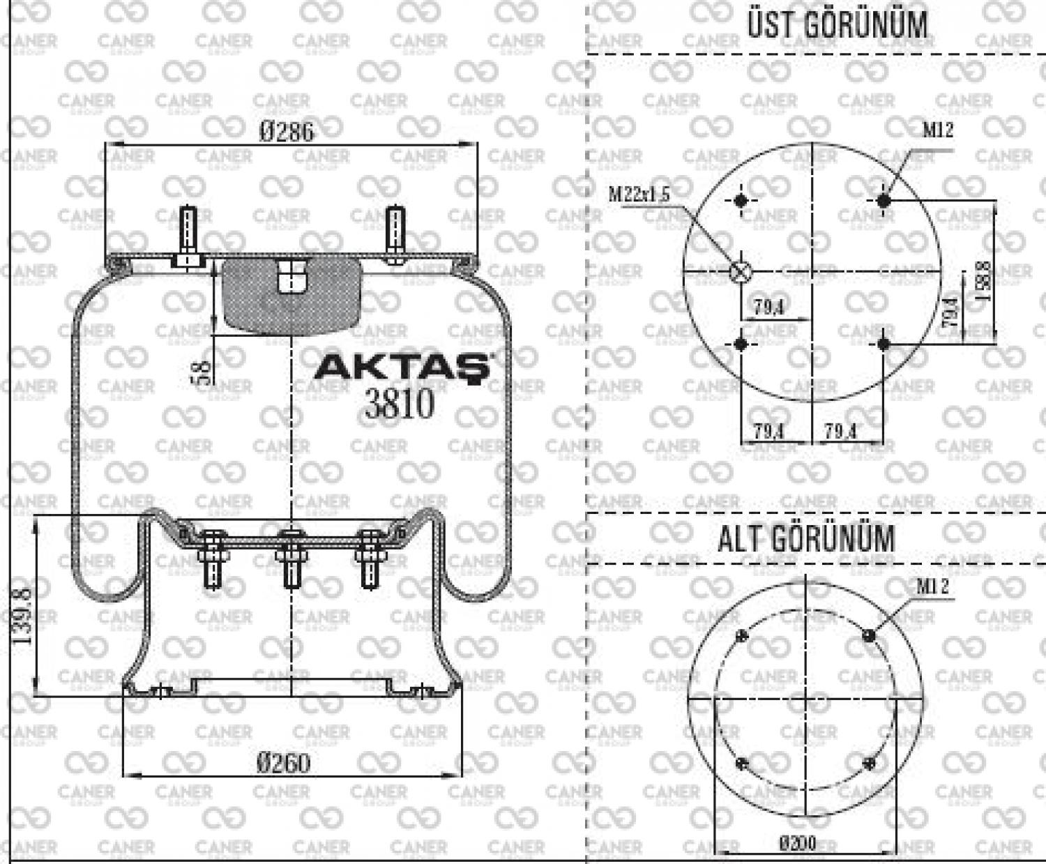 3810 K AKTAŞ; DORSE 4 CİVATALI KÖRÜK KOMPLE